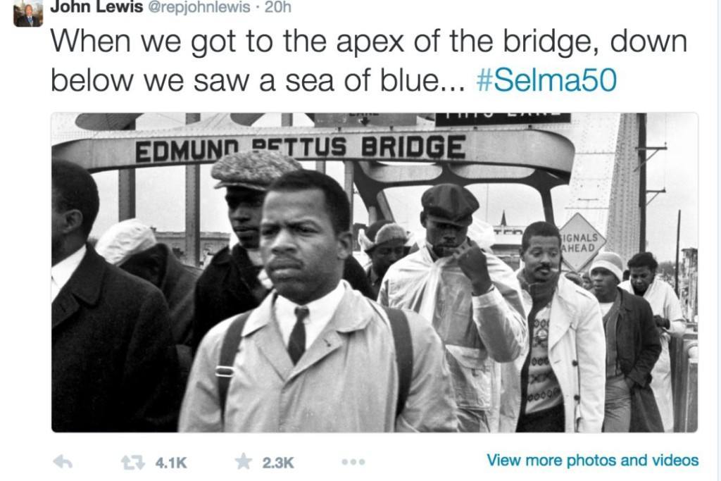 A Twitter post from Congressman John Lewis' Twitter feed. Social media is increasingly often the place where we express our political voices. But is there more potential in mobile democracy than we realize?